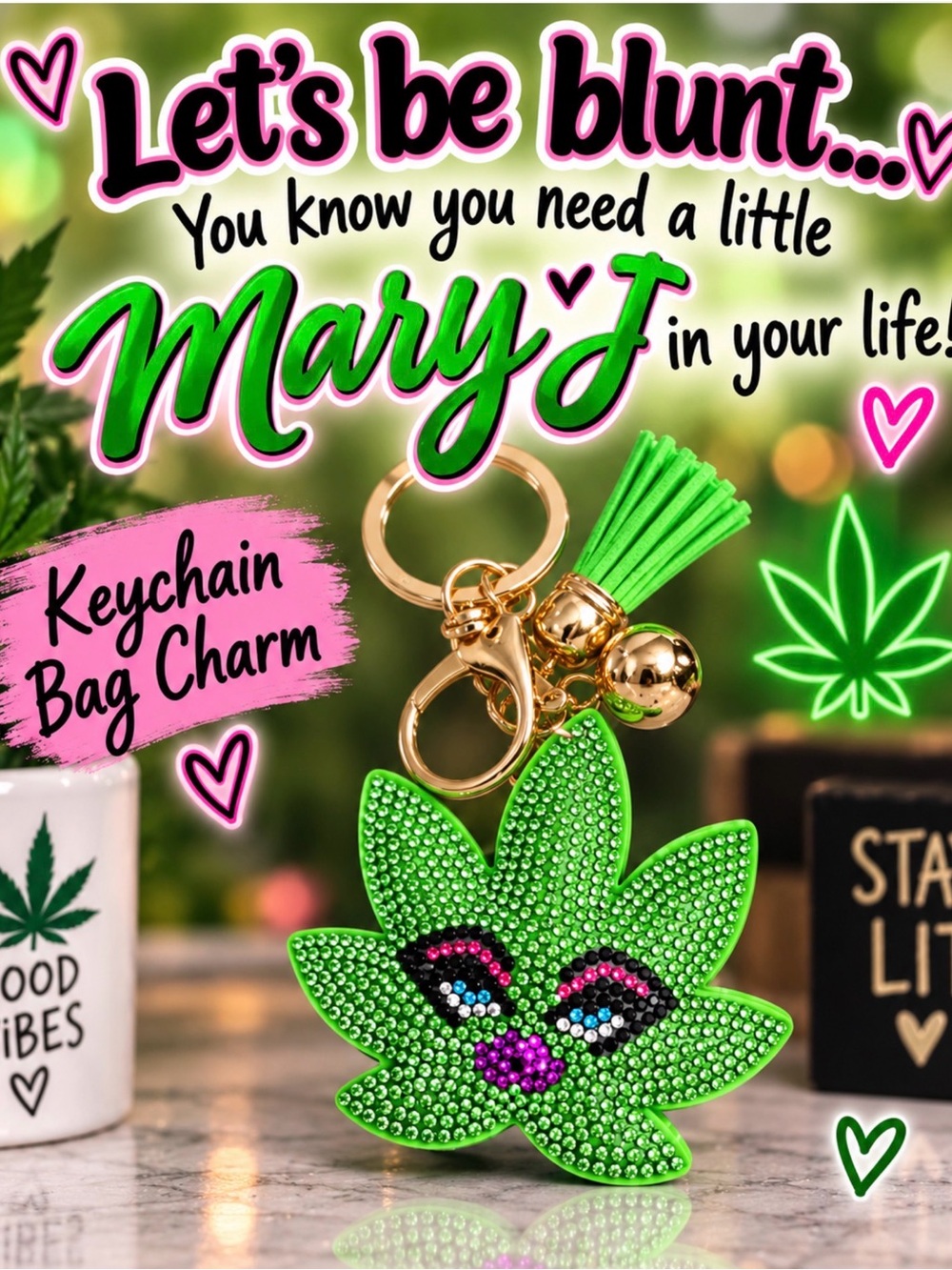 Mary J Keychain Bag Charm - W**d Leaf 🍃  - Let’s Be Blunt. .